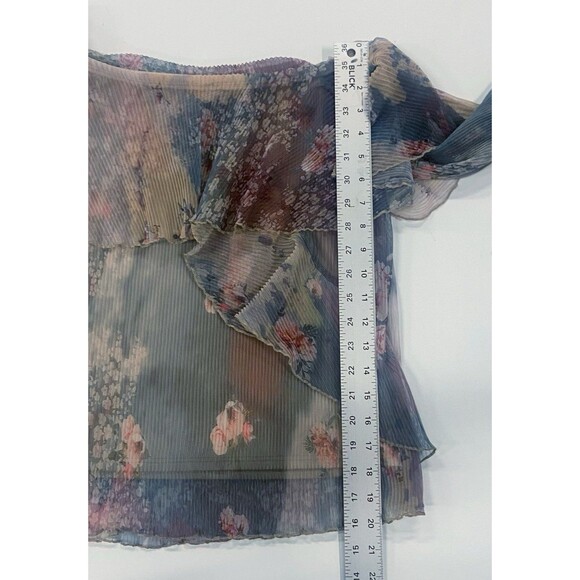 River Island Floral Bateau Neck Long Sleeve Mesh Sheer Fairy Y2K Top Pink US 4 - Picture 12 of 12